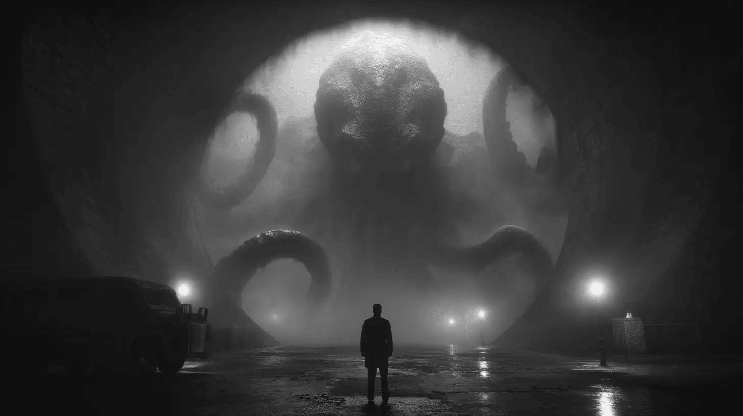 The Cthulhu beast emerging from a portal